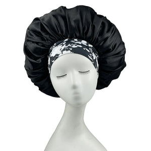 Women Satin Bonnet Floral Print Spandex Wide Stretchy Band Bonnet Satin Cheveux Nuit Silk Sleeping Night Cap Bonnets for Women